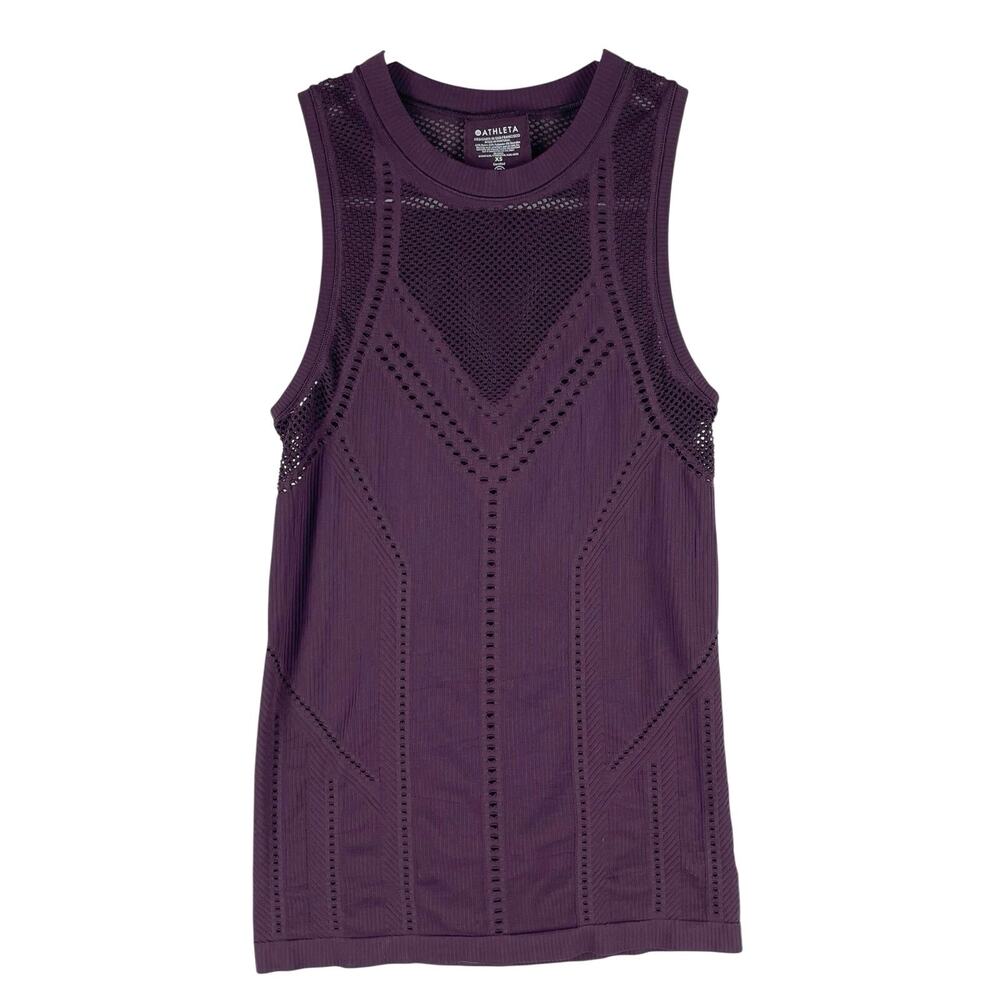 Athleta Womens Oxygen Two Toned Tank XS Purple Agate Mesh Seamless Pointelle